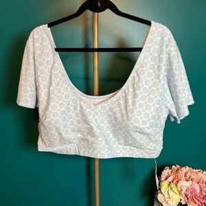 Cream Fitted Swimsuit Top with Sleeves